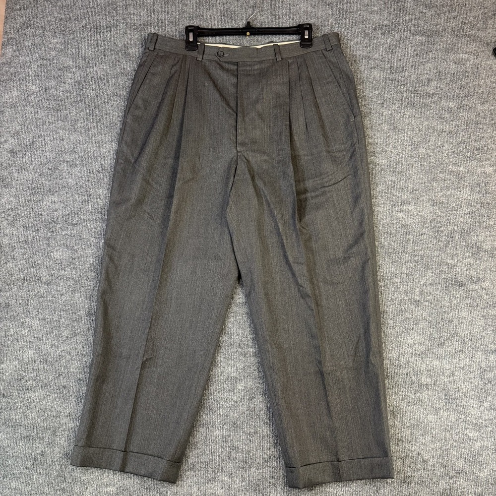 VTG 90s JB Britches Dress Pants Mens 38 Gray Wool Pleated Cuffed Nordstrom 38x26